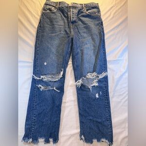 We The Free People Distressed Wide Leg Baggy Blue Jeans Womens Size 32